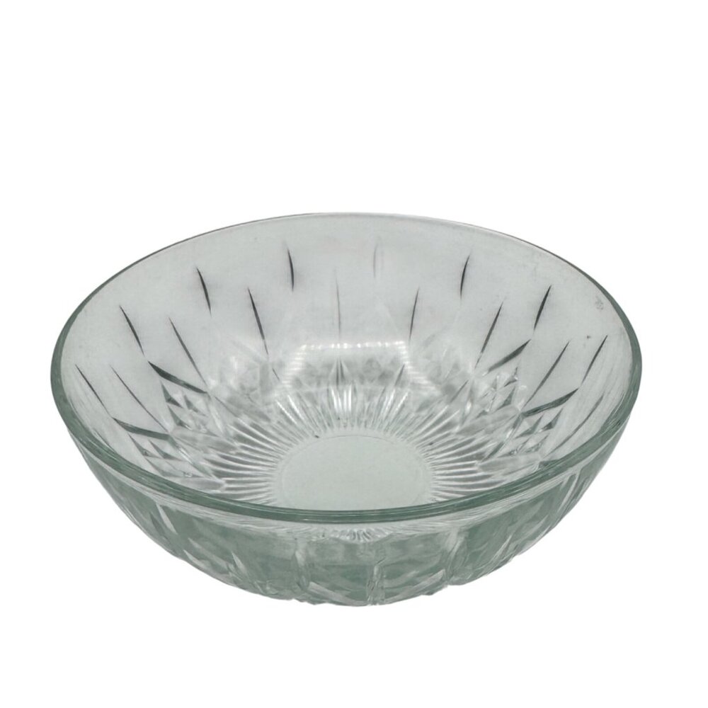 Cut Glass Crystal Style Decorative Clear Bowl Elegant Starburst Design